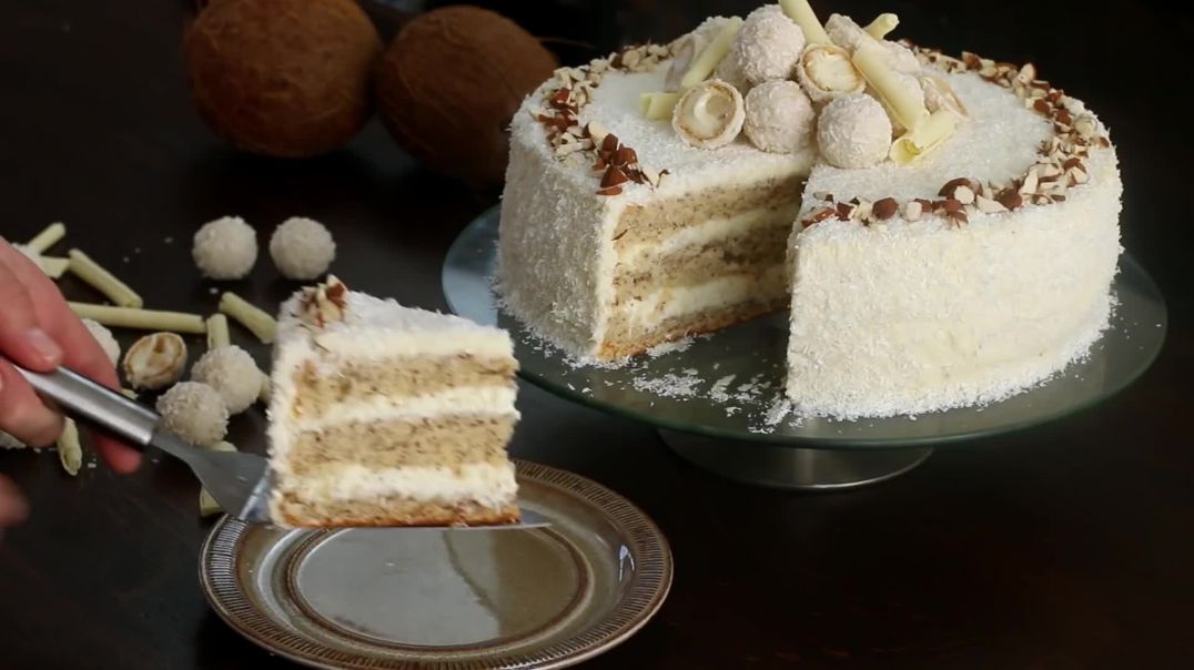 ⁣ Almond Coconut Cake Raffaello cake Recipe